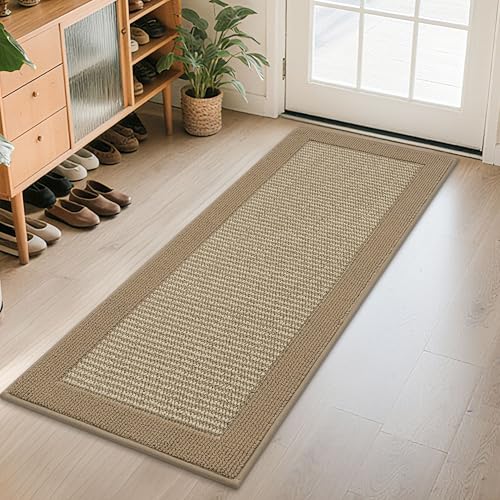BEQHAUSE Indoor Door Mat 24" x 60", Dirt Trapper Door Mats Non-Slip Entryway Rugs Washable, Trap Dirt Absorbent Welcome Mat, Low Profile Floor Mats for Front Back Door and Entryway, Beige - color: Beige, size: 24" X 60" (Rectangular)