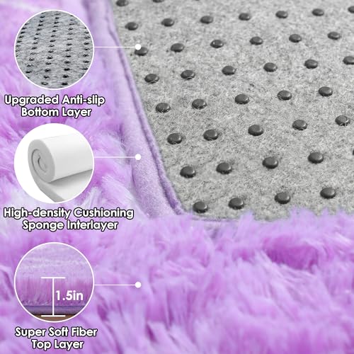 ONASAR Area Rugs for Bedroom Living Room, 4x6 Fluffy Purple and White Throw Rug, Boho Geometric Soft Shaggy Fuzzy Plush Indoor Floor Carpet for Kids Teen Nursery Dorm Home Decor Aesthetic - color: Purple / White, size: 4' x 6' (Rectangular)