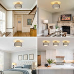 Boho Rattan Ceiling Light Fixture - 3 Style Options Wicker Semi Flush Mount Ceiling Lights,Grey Coastal Light Fixtures,Bohemian Woven Basket Chandelier for Hallway Bedroom Nursery Kitchen Laundry - color: Gray