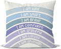 QIYUHOY Rainbow Classroom Throw Pillow Covers, Book Center Calming Corner Playroom Decor Pillow Case, Blue Pillow Cover, I Am Kind Smart Brave Confidence 18x18 Inch Pillowcase（Blue）