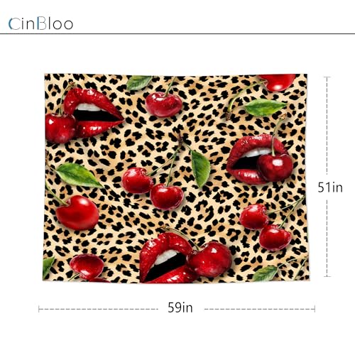 Cinbloo Cheetah Leopard Tapestry 59Wx51H Inch Lips Cherry Red Burgundy Brown Wall Hanging for Womwn Girly Girls Fashion Cute Classroom Home Dorm Decor Art Living Room Bedroom - color: C-Red Brown