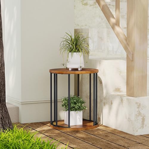 Plant Stand Indoor,small plant stool,Flower Pot Corner stand holder,Mid Century Heavy Duty Metal Tall Home Decor,Modern Round End Table,Small Rustic Display Stand for Living Room,Bedroom(Brown,14In) - color: 35cm brown