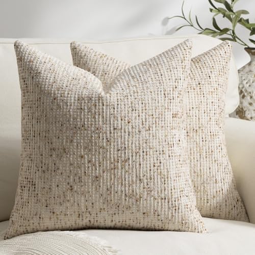 Pack of 2 Neutral Euro Sham Covers 26x26 Boho Textured Dots Stripe Chenille Large Square Decorative Throw Pillow Cases Accents for Bredroom Living Room Couch Bed Farmhouse Home Decor, Beige - color: Beige, size: 26" x 26" (Pack of 2)