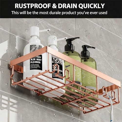 Moforoco Shower Caddy Shelf Organizer Rack, Self Adhesive Black Bathroom Shelves Basket, Home Farmhouse Wall Inside Organization and Storage Decor Rv Accessories, First Camper Apartment Essentials - color: Rose Gold, size: Medium