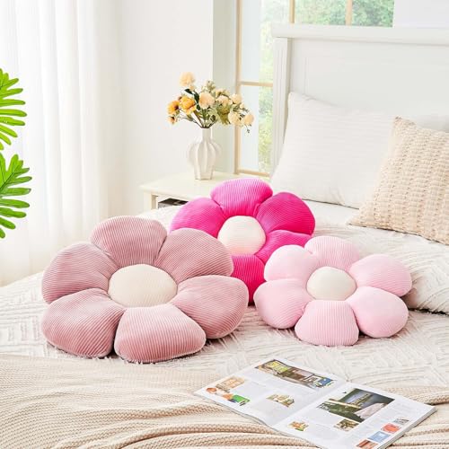 Kcvvcr Pink Flower Pillow, 14.9" Cute Flower Shaped Floor Pillow, Aesthetic Floral Plush Daisy Decorative Throw Pillows for Bed Sofa Couch - color: Al-light Pink, size: 14.9 Inch