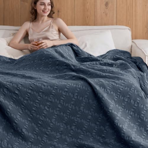 David's Home 100% Cotton Waffle Blanket Twin Size for College Dorm, Lightweight Breathable Cooling Throw for Spring Summer, Snag-Resistant, Aesthetics Home Decor for Couch Sofa Bed, Indigo, 66 * 90 - color: Indigo, size: Twin(66*90")