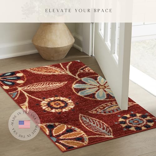 Maples Rugs Reggie Floral Kitchen Rug - Made in USA - Washable, Non Slip Indoor Carpet for Entryway, Foyer, Kitchen, and Bathroom, 1'8 x 2'10, Merlot - color: Merlot, size: 1'8" x 2'10" (Rectangular)