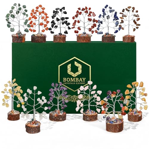 Crystal Tree Set of 12, Thoughtful Gifts for Women, Office Desk Decoration, Home, Shelf Decor for Positive Energy, Money, Reiki Healing, Good Luck, Birthday Gifts for Mom Love Ones - color: 12 Pcs Tree Set
