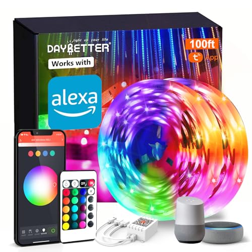DAYBETTER Smart WiFi Led Lights 100ft, Tuya App Controlled Led Strip Lights, Work with Alexa and Google Assistant, Timer Schedule, Color Changing Led Lights for Bedroom Party Kitchen - size: 100ft