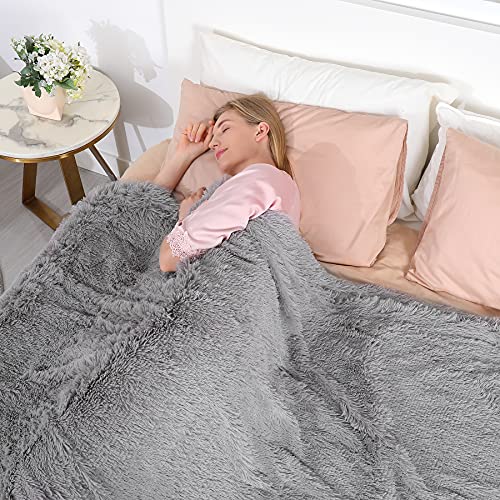 Tuddrom Decorative Extra Soft Faux Fur Throw Blanket 50"x60",Solid Lightweight Fuzzy Reversible Long Hair Shaggy Blanket,Fluffy Cozy Plush Mink Fleece Comfy Microfiber Blanket for Couch Sofa Bed, Grey - color: Gray, size: Throw-50" x 60"