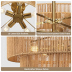 22” Boho 2-Tier Rattan Ceiling Light Fixture, 5-Light Flush Mount Woven Chandelier for Bedroom, Dining Room, Kitchen, Entryway, Living Room, Rustic Gold Lighting - color: Pattern C