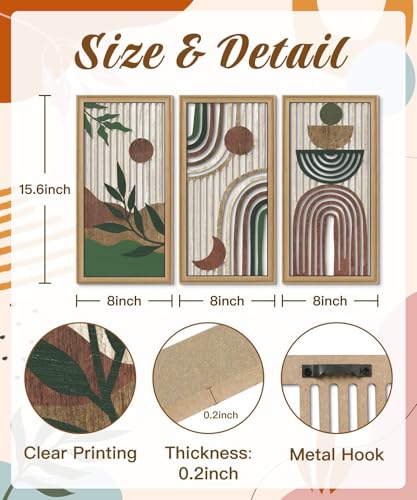 Putuo Decor Boho Wall Art Set of 3 Modern Minimalist Wooden Wall Decor Abstract Earth Tone Room Decorations Mid Century Artwork for Living Room Bedroom Office in Earthwood Canyon 16.5 x 8.6 Inch - color: Earthwood Canyon