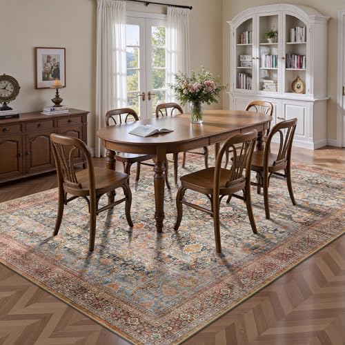6x9 Area Rugs - Washable Vintage Retro Living Room Rug, Soft Ultra Thin Non Slip Low Pile Traditional Distressed Boho Carpet for Bedroom Dining Room Nursery Home Office, Rust Clay - color: A-rust Clay, size: 6x9