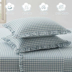 KKJIAF 2 Pcs Plaid Ruffle Pillow Case King Size, Cotton Gingham Ruffled Euro Sham Pillow Covers 20x36 Inch, Linen Feel Plaid Bed Pillow Shams with Envelope Closure for Sofa Bed (Dusty Blue Plaid) - color: Dusty Blue Plaid, size: 36" x 20" (Pack of 2)