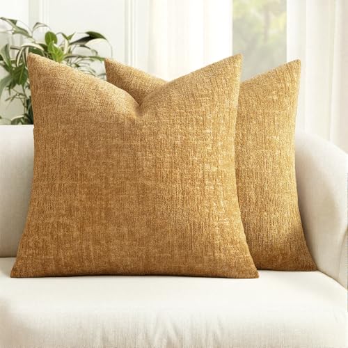 MIULEE Decorative Throw Pillow Covers 18x18 Pack of 2 Mustard Yellow Couch Pillow Covers Soft Cozy Textured Chenille Pillowcases for Home Decor Sofa Living Room Cushion Bedroom - color: Mustard Yellow, size: 18" x 18" (Pack of 2)