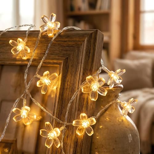 Flower Battery Operated Indoor String Lights 30LED Cherry Blossom Fairy Lights Waterproof Outdoor for Party Birthday Wedding Room Camping Graden Home Decoration Orange - color: Orange
