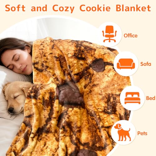 CASOFU Cookies Blanket, White Elephant Gift for Adults Teens Kids Men Women, 285 GSM Soft and Comfortable Flannel Realistic Food Blanket Funny Birthday Gag Gifts for Boys and Girls(Caramel, 60 inches) - color: Caramel, size: 60 inches