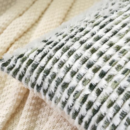 Aeckself Boho Chenille Tufted Pillow Cover 18 x 18 Inch, Decorative Square Throw Pillow Cover Neutral Pillowcase for Couch Bedroom Living Room, Green White - color: Green White, size: 18" x 18" (Pack of 1)