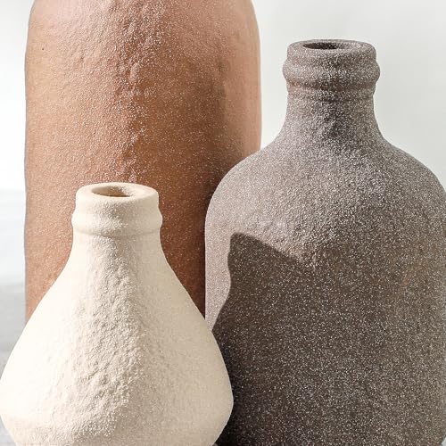 Ceramic Vase Set of 3, Vases Home Decor, Decorative Vases for Table, Boho Flower Vase Modern Neutral Vases for Room Decor, Table, Mantel,Entryway Living Room Kitchen Bedroom Bathroom - Brown - color: 009-brown