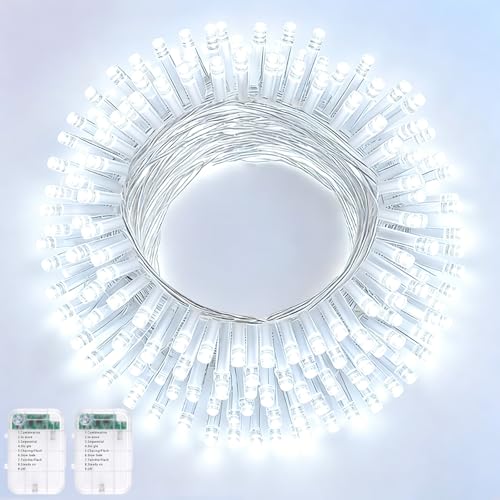 Pooqla 2 Pack String Lights Battery Operated, Total 33.3ft 100 LED Fairy Lights Indoor Outdoor Decorations, 8 Modes Cool White Battery Christmas Lights for Bedroom Classroom Porch Party Yard Decor - color: Cool White, size: 50 LED x2