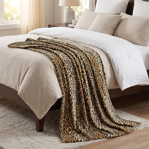 MACEVIA Flannel Fleece Throw Blanket for Couch, Leopard Print Blanket for Adult, Lightweight Cozy Soft Cheetah Blanket for Bed Sofa 260GSM, Suitable for All Seasons (Brown Leopard,50x60inches) - color: Brown Leopard Print, size: Flannel Fleece (50x60 IN)
