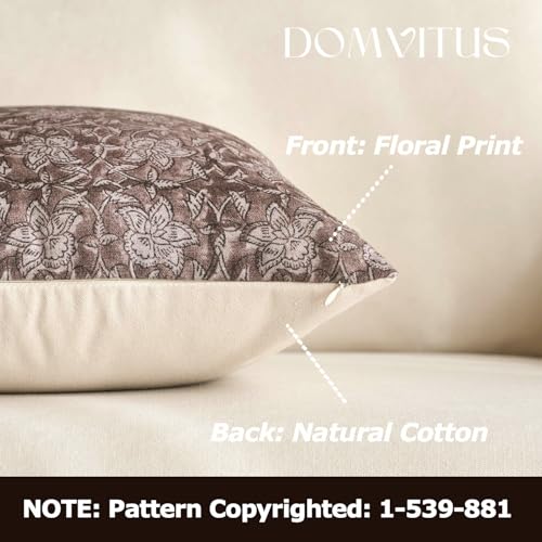 DOMVITUS Floral Pillow Covers 18x18 Throw Pillow Covers Block Print Vintage Decorative Neutral Pillow Cover for Couch Bed Living Room Dark Brown 1PC - color: Dark Brown, size: 18" x 18" (Pack of 1)