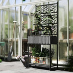 Outsunny Raised Garden Bed with Trellis, Outdoor Wicker Planter, Freestanding Rattan Planter Stand with Storage Shelf for Climbing Plants, Flowers, Herbs, Vegetables, Black - color: Black