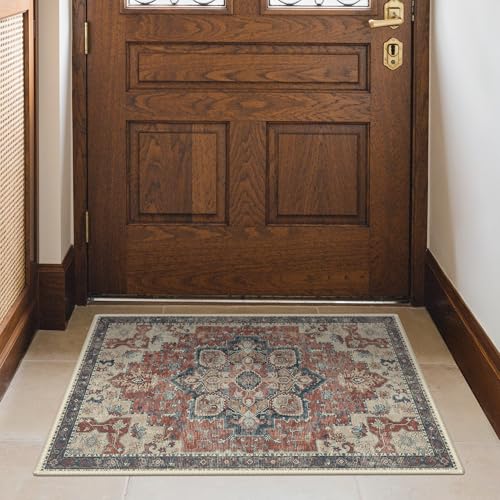 GENIMO Area Rug 2x3 Doormat, Machine Washable Low Pile Rugs, Small Retro Entryway Mat for Entrance, Hallway, Kitchen and Corridor, Bordeaux - color: Area Bordeaux, size: 2' x 3' (Rectangular)