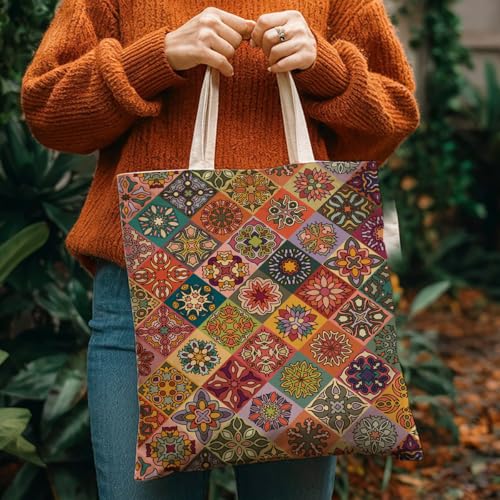 Boho Style Canvas Bag for Women Boho Fashion Tote Bag for Bohemian Lover - color: Bohotiles Bag