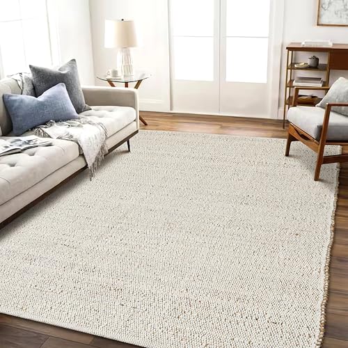 Natural Jute Cotton Area Rug - 9x12 Feet - Boho Rugs for Living Room, Bedroom, Dining Room, Hallway, Office - Rustic Vintage Bohemian Carpet Home Décor - Hand Woven Cotton Jute Rug 9x12 ft - size: 9' x 12' (Rectangular)