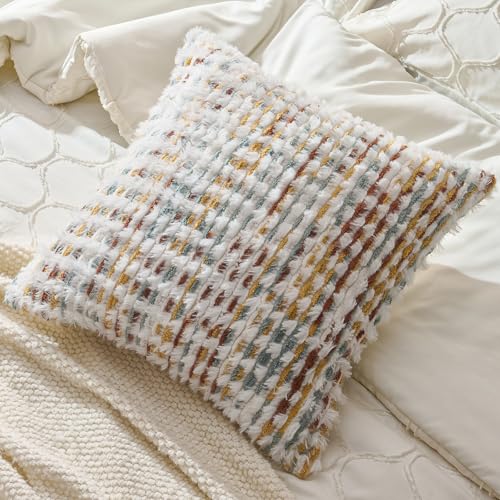 AmHoo Set of 2 Boho Chenille Pillow Cover Decorative Tufted Pillowcase for Couch Bed Sofa Bedroom Living Room Modern 20 x 20-Inch Brown White - color: Brown White, size: 20" x 20" (Pack of 2)
