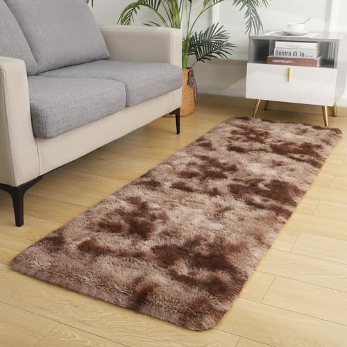 DETUM Runner Rug 2x6 Brown Tie-Dye Runner Rugs for Kitchen Bedroom Bedside Hallway Entryway Super Soft and Fluffy Carpets Washable Kids and Pets Friendly - color: Brown, size: 2 x 6 feet