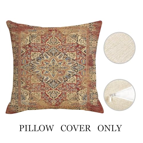 Boho Pillow Covers 18x18 Orange Ethnic Flower Throw Pillows Cover | Set of 2 Outdoor Fall Linen Decorative Pillow Cases Vintage Farmhouse Cushion Cover for Bed Living Room Couch Sofa Decor - color: Orange Boho, size: 18" x 18" (Pack of 2)