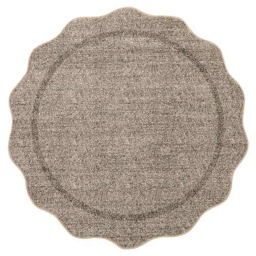 GarveeHome Scalloped Washable Round Rugs, Non-Slip Soft Round Rug 4ft Ultra-Thin, Small Boho Circle Stain Resistant Low Pile Carpet for Entryway Kitchen Bedroom Nursery Bathroom, Brown - color: Taupe, size: 4' (Round)