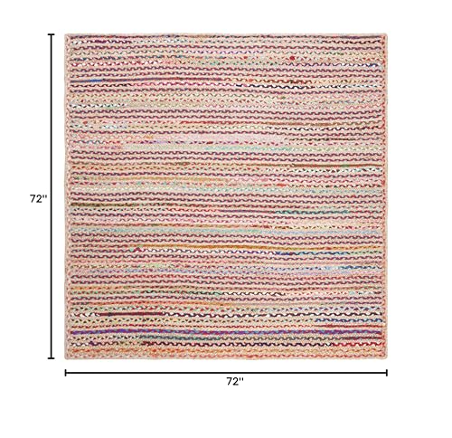 SAFAVIEH Cape Cod Collection Area Rug - 6' Square, Natural & Multi, Handmade Boho Braided Jute, Ideal for High Traffic Areas in Living Room, Bedroom (CAP251A) - size: 6' x 6' (Square)