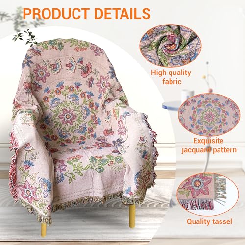 Mandala Flower Boho Throw Blanket for Couch Bed Chair Lounge Hippie Room Decor Reversible Cotton Woven Whimsical Throw Blanket Witchy Room Decor Throws Bed Spread Outdoor Camping Blanket 51x59 Inches - color: Woven Floral