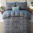 Oli Anderson Tufted Duvet Cover Queen Size, Soft and Lightweight Duvet Covers Set for All Seasons, 3 Pieces Boho Embroidery Shabby Chic Bedding Set (Grey, Queen, 90" x 90") - color: Grey, size: Full/Queen(90"×90")