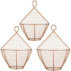 MyGift Set of 3, Farmhouse Copper Metal Wire Mesh Wall Hanging Baskets, Wall-Mounted Storage Basket, Decorative Kitchen Fruit Wall Basket Produce Holder