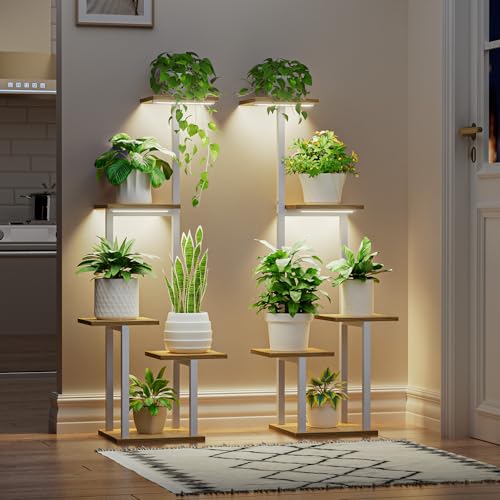 LATIBELL Plant Stand Indoor with Grow Light - 2 Pack Metal Plant Shelf for Indoor Plants Multiple, 5 Tiered Corner Plant Stand Shelves, Plant Rack Display Flower Holder for Living Room Patio (White) - color: White