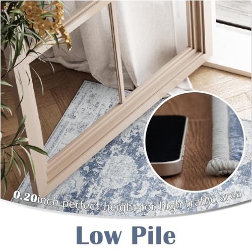 jinchan Fiora Floral 2x3 Rug for Entryway - Vintage Washable Area Rug Ultra-Thin Low Pile Soft Small Non Slip Distressed Indoor Door mat Accent for Entrance Kitchen Bathroom Bedroom (2x3ft, Dark Blue) - color: Distressed Dark Blue, size: 2' x 3' (Buttery