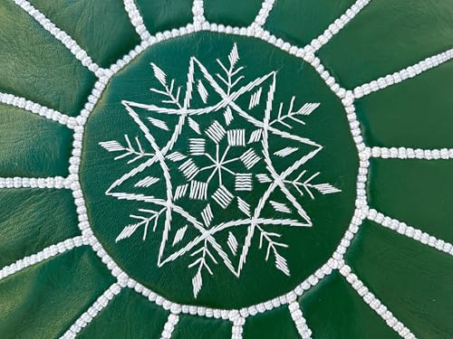 Moroccan Ottoman Leather Pouf : Luxurious Comfort for Your Living Space, Genuine Leather, Boho Chic Décor for Living Rooms, Bedrooms, and More (Green) - color: Green