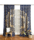 Popular Handicrafts Indian Hippie Bohemian Beautiful Passion Ombre Color Mandala Curtain Panels Blue Gold - color: Blue Gold, size: 25"W x 74"L (Pack of 2)
