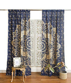 Popular Handicrafts Indian Hippie Bohemian Beautiful Passion Ombre Color Mandala Curtain Panels Blue Gold - color: Blue Gold, size: 25"W x 74"L (Pack of 2)