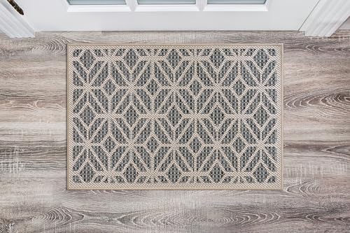Rugshop Blue Contemporary Geometric Indoor/Outdoor Area Rug — Hose Washable for Entryway, Kitchen and Bathroom, 2' x 3' - size: 2' x 3' (Rectangular)