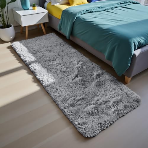 Soft Runner Rugs for Bedroom, Light Grey 2x6 Area Rugs Fluffy Rug Shag Area Rug Carpet, Bedside Rug for Living Room Bedroom Room Home Decor - color: Light Grey, size: 2' x 6' (Rectangular)