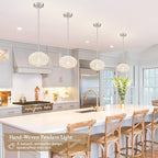 White Mini Rattan Pendant Light Hemp Rope Rattan Light Fixture Woven Pendant Wicker Chandelier Boho Chandelier for Kitchen Island - color: 8.7" White