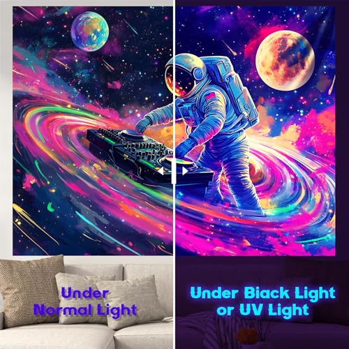 NYZE Astronaut Space Tapestry for Bedroom, Glow in the Dark Room Decor Wall Tapestries, Cool Galaxy Planet Wall Hanging, Wall Hanging for Men Guys Gamer Room Dorm Living Room 90x70 in - color: Astronaut F, size: 90"L x 70"W