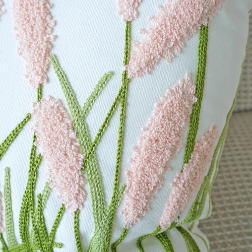 vctops Farmhouse Pampas Grass Cotton Tufted Throw Pillow Cover Boho Embroidery Pillowcase Soft Square Cushion Case for Sofa Couch Bed Chair (Light Pink,18"x18") - color: Light Pink