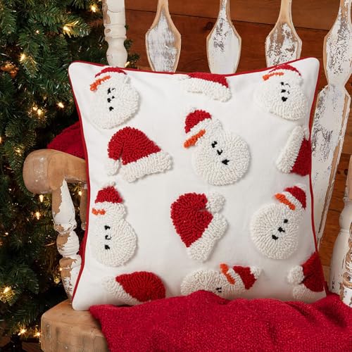 Adabana Christmas Pillow Covers 18x18 Inch Tufted Red Snowmen Santa Hat Decorative Winter Soft Holiday Decor for Couch Bed Sofa Living Room Bedroom - color: Christmas Snowman:red and White
