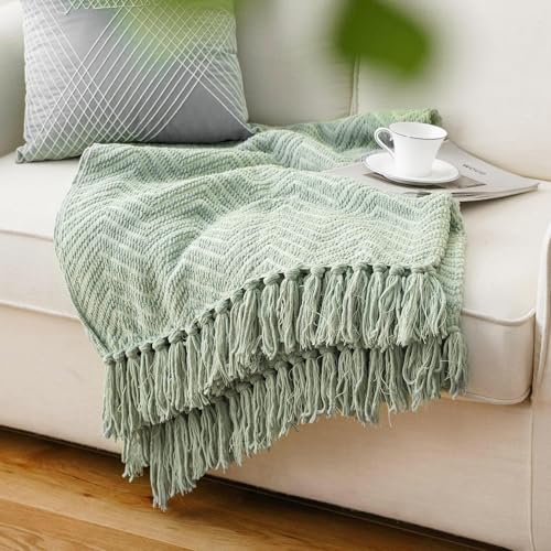 BATTILO HOME Sage Green Throw Blanket for Couch, Knit Sage Throw Blanket Versatile for Couch, Super Soft Warm Spring Blanket for Bed Sofa, 50"x60" - color: Sage Green, size: 50"x60"